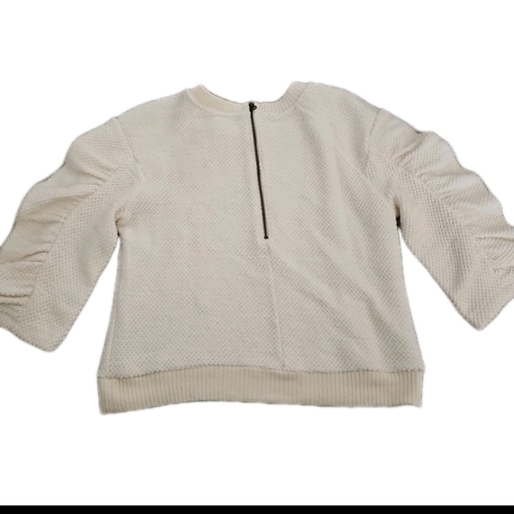 See By Chloe Womens Cream Waffle Knit Ruffled Puff Sleeve Alpaca Blend Sweater 8 - Picture 8 of 14